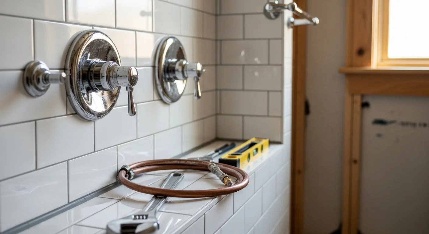 Modern bathroom with new plumbing fixtures and finishes