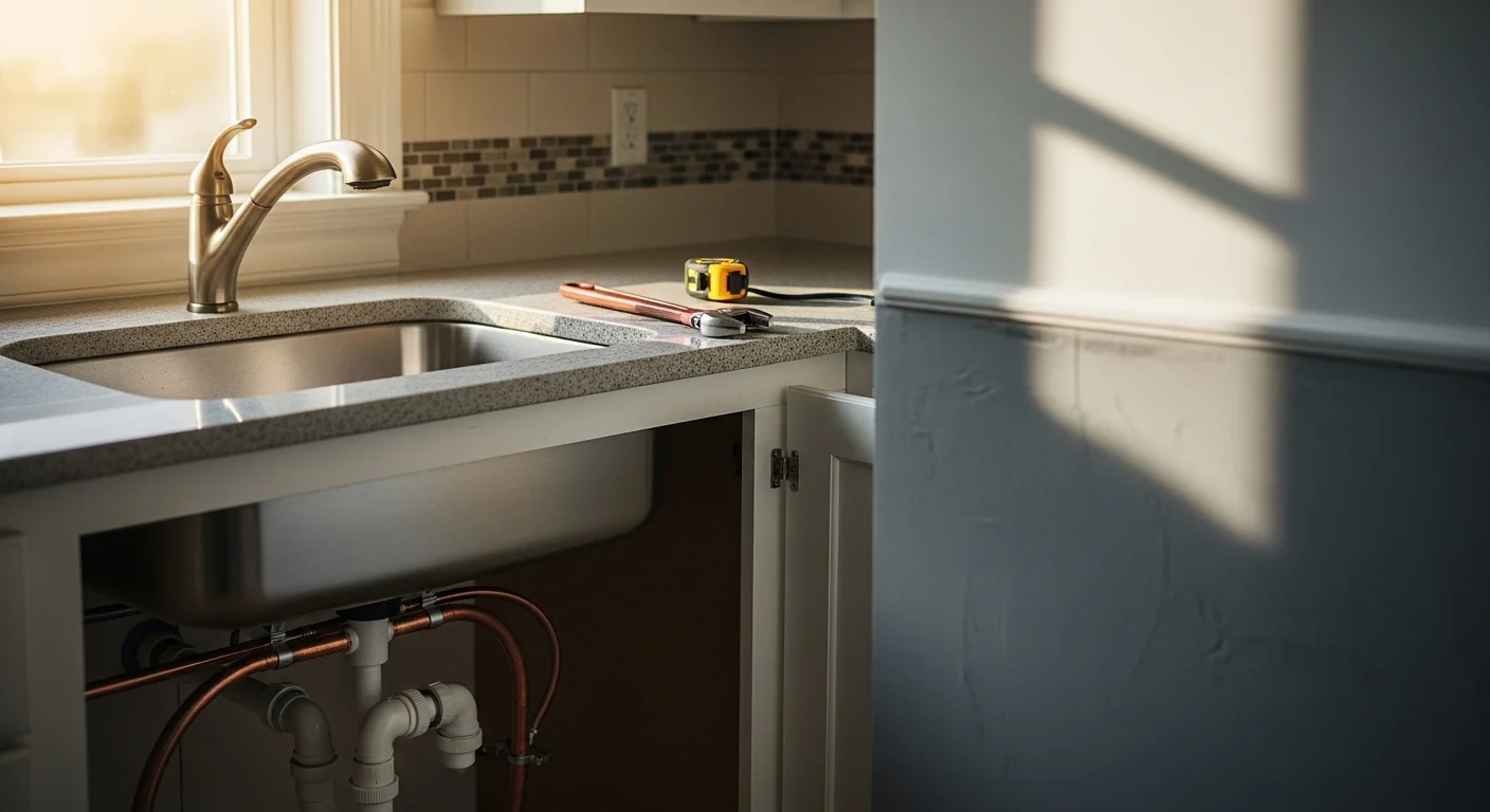 Kitchen sink and plumbing installation during remodel