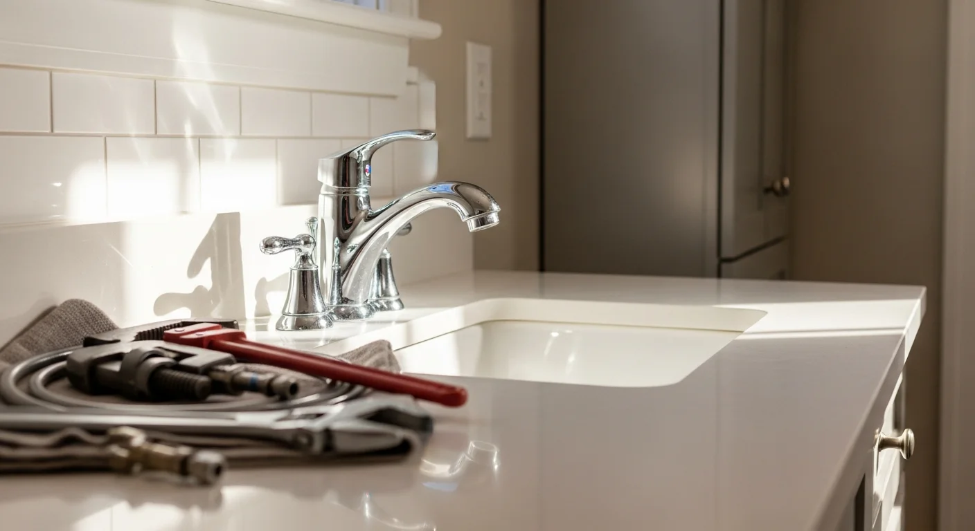 Professional plumber working on residential plumbing system