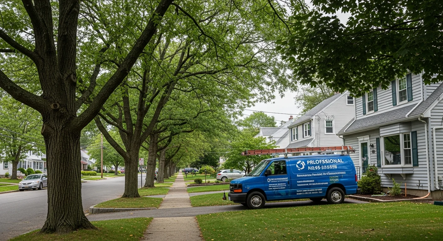Residential street in Manchester, CT with well-maintained homes and mature trees lining the sidewalk.